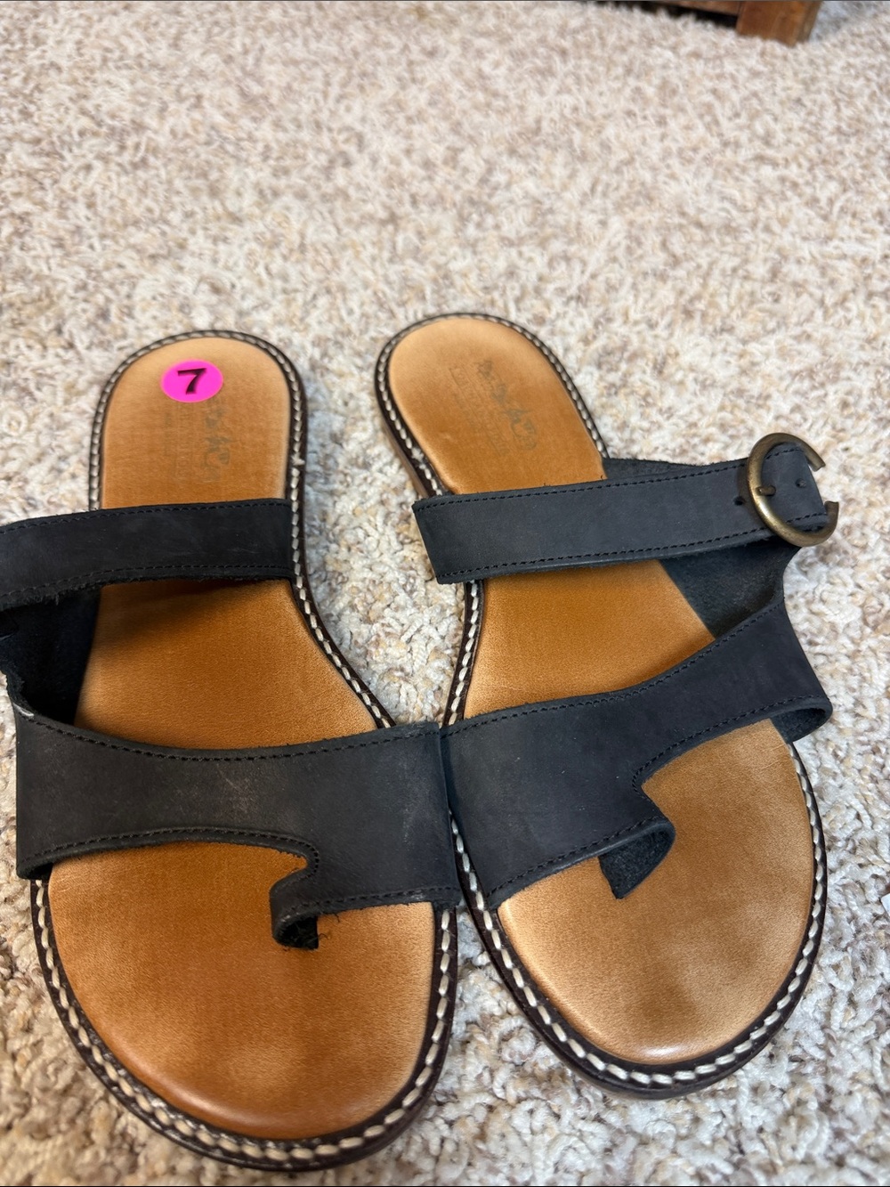 Coach and Four Black Leather Slide Sandals with Buckle